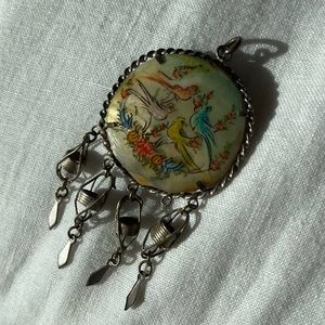 Vintage Kuchi Hand Painted Abalone Pendant (two sides!) antique handmade artisan